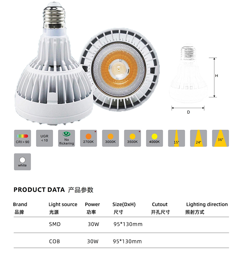 PAR30射燈-不帶風扇COB款