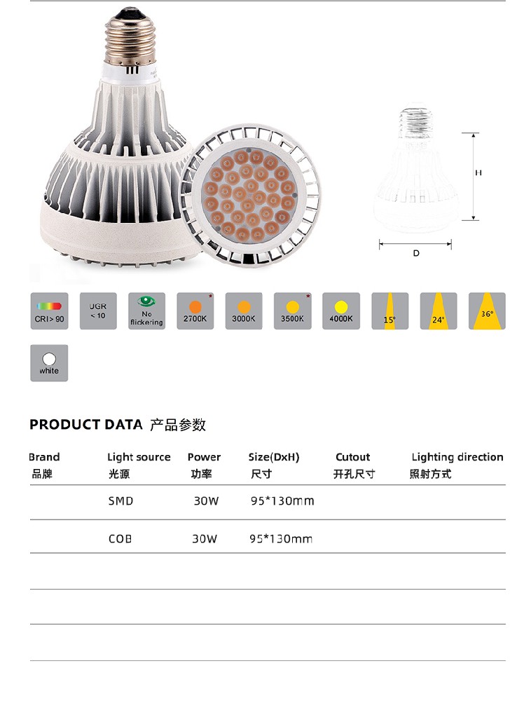 PAR30射燈-不帶風扇SMD貼片款